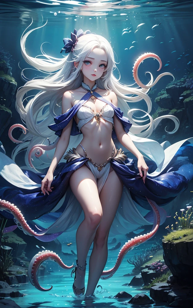 low-teengirl, 10yo, princess of dragon, (Highest quality authentic textured skin),(abyssal),(Fine, Round, Symmetrical eyes),Delicate facial features,(Burning bright and cold eyes), she have beautiul tiger eyes, very slim and thin body, naked, nude, (She has a mischievous smile on her face),(Her face is gentle and beautiful),Glass earrings on the ears,,(Blonde hair),(silvery white hair),(Maroon hair),(Swim at the bottom of the sea),(Full body portrait:1.5),(Dramatic photo:1.4),(dramatic pose),(flamboyant photo)(facing up),(Looking down),(Around her neck hangs a simple necklace of exquisite craftsmanship),A messy painting,(Hair flows in water:1.5),(Underwater, Marine life, Beautiful coral reef, Fish),(Vortices and tidal currents in the background),(Dramaticlight),(Magnificent scene),(Surrounded by beautiful dragon),In the distant background is a temple submerged in a coral reef,the reef,Epic realism,Cinematic feeling,(high-density imaging review:1.5),(Soft color:1.2),Ultra detailed,Dramaticlight,(intricately details:1.1),the complex background,