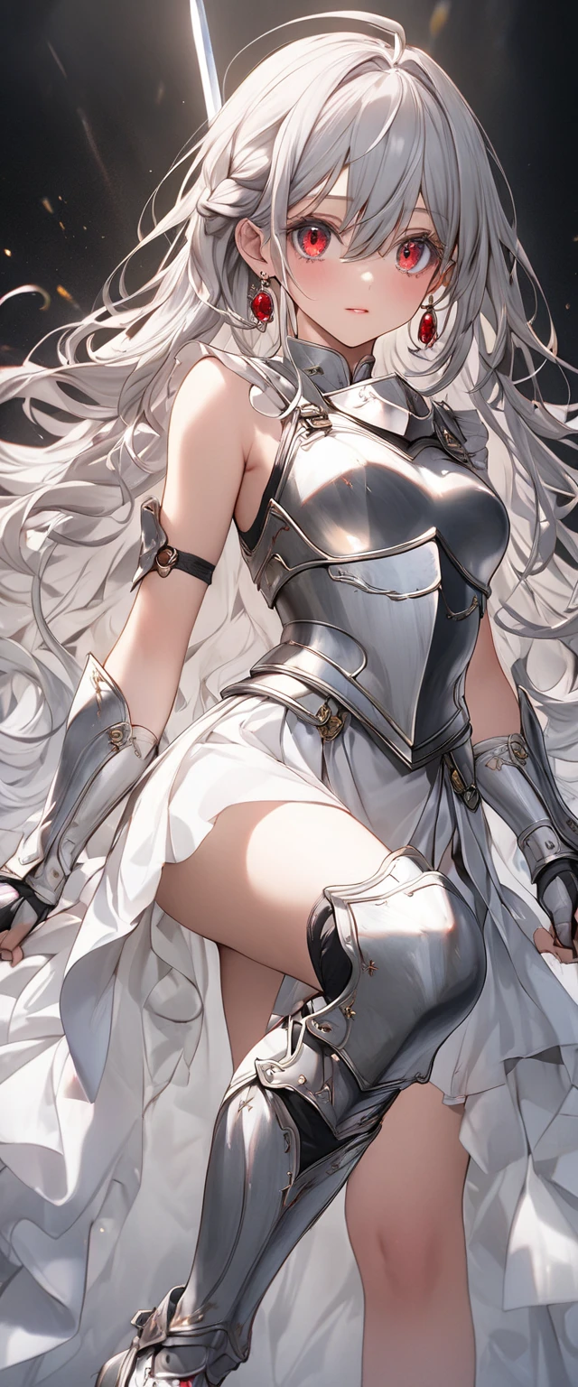 (((((1girl))))), ((best quality)), ((masterpiece)), ((ultra-detailed)), (illustration), (detailed light), (an extremely delicate and beautiful), (beautiful detailed eyes), (sunlight), ((extremely light)), ((extremely clothes)), (((hyper detail))),(((((front lighting))))),(((((front light))))),
((((quite adorable metal Armor with a brief skirt and robe and tiara)))),
(((Grand Master Knight))),
(((high twin pig tails))), ((((white sliver hair)))),
(((yellow gold eyes))), (((rear view))),
((((whole body)))), aged 5 to 8, ((((very adorable young girl)))), ((condescending expression)), ((mischievous smile with sexual satisfaction)), (((extra adorable))), (((((extra slender shape))))), (((((extremely beautiful detailed face))))),
(((dynamically attacking enemies with a western-sword))),
(((elegant magic boots))), (Dutch angle), (((elegant magic gloves))), ((transparent magical underskirt)), (a little bit exposed adorable magical panties)