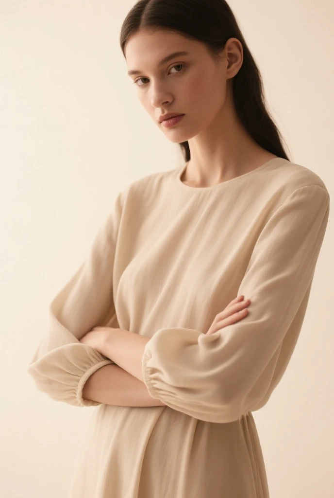 (masterpiece:1.3), (8K, Realistic, RAW Photos, Highest quality: 1.4), (One Girl), Beautiful Face, (Realistic Face), (Brown Hair, Short hair with loose waves:1.3), Beautiful Hairstyles, Realistic eyes, Beautiful details, (Realistic Skin,Landscape,Look away,Looking Up,Brush your hair up), Beautiful Skin, (Nice dress,Big size,Black Dress,Long sleeve), Absurd, charm, Ultra-high resolution, Ultra-realistic, Very detailed, Golden Ratio,Concrete wall,