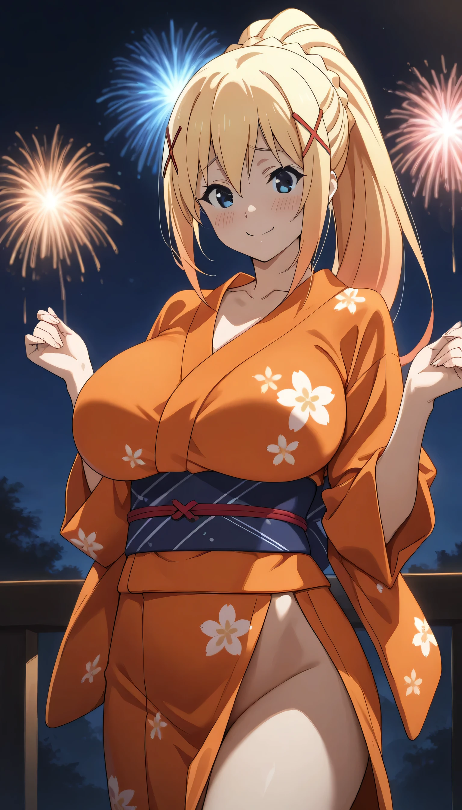 ((one personの女性)), Beautiful Face,Embarrassed and kind expression,Laugh embarrassedly,turn bright red,Glossy pink lips,night,Luxurious Japanese-style room,firework, ((Anime style background)),masterpiece, highest quality, so beautiful, Latest, Complex details, (Pink long nails),AI-generated, Complex,High resolution, highest quality, super high quality,3D Images、View your viewers、3D Images,one person,Long Blonde Hair,High Ponytail,blue eyes,Anime woman posing for a photo, [[Fine grain、Colorful eyes、Shining Eyes:1.15]],(Squint your eyes:1.1),a hyperRealistic , hyperRealistic , Realistic,Blonde anime woman with long hair, Smooth anime CG art, A woman in a colorful kimono with gold embroidery, (Black kimono),Red floral pattern,Long flower hair ornament,Big earrings,(Big Breasts:1.2),Mature Body,expensive,Big Ass,Fine details,Tight waist,Abdominal muscles,Shooting at an angle,Show off your buttocks,Rubbing the breast with your hands,((Breast milk squirts out of the nipples:2.0))