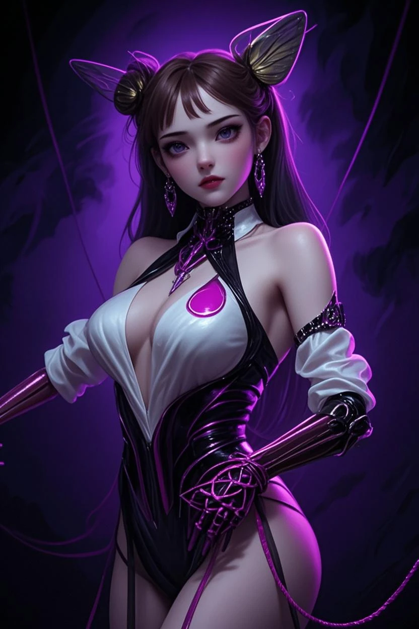 Model: long wavy black hair, full dark lips, black shiny body, Smoky eyes, BREAK, Setting: Room with black color, Broken glass,multicolored neon crystals, BREAK, bodypaint: Polychromatic geometric patterns, Torso cover, Arms and legs, BREAK, Accessories: Chrome-plated chains with torn body, Silver Choker, black feathered white black wings, Naked, Topless, naked body,BREAK, the pose: on a bed, looking forward, truth, Magic, Magic, wolf ears, Wolf, up close, northern lights, spectrum. apaixonado, Dark Elves. 🧘🏻♀️👁️⛩️soror 🌬️mystica 🩸✨occult dmt🪬dream 👁️goddess of Love🥀🔑🚪moon, ....key, starry, secret, Heart, 100mm wide-angle lens1 beautiful devil woman from hell, around dark: 1.6), surreal female portrait by David Hockney and Alphonse Mucha, Fantasy art, Korean Doll, photo realism, dinamic lighting, Artstation, Poster, voluminous lighting, Very Detailed Faces, 8k ultra, Awarded, around dark, deep shadow, Discreet key, cowboy lens, (Red phoenix dress: 1.4), hairlong, black hair, bust, luxury palace, Royal style, devil's crown, Red-eye makeup is very clear and detailed, The most beautiful face, The breasts are very large, round & round, super realistic, chinese women's clothes, polo neckline sweater, Adorable smile, The eyes are very well made up, guweiz, devil style, Wear black mesh socks, Tail with bow, tied at the back of the head, Red-black lips, Devil tattoo on shoulder, She is dressed in a thin red and black robe, the landscape is overcast and thunderous, (portraite of a), Close-up of main character, (Background details 1.8),