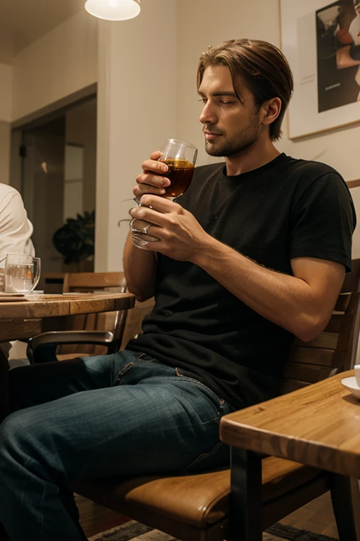 man sitting and drinking