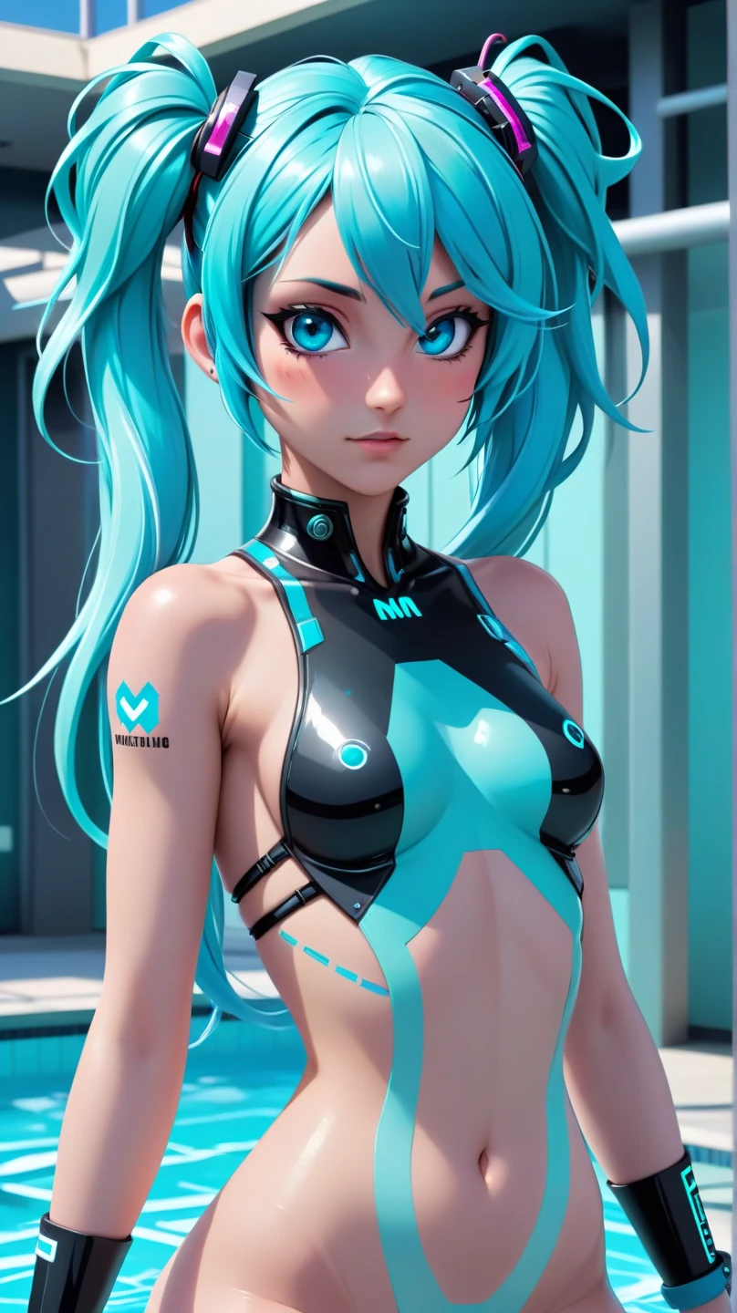 (quality)), ((masterpiece)), Recommended results、Puffy nipples、(see through:1.5)、straighten your back、abdominal muscles、huge bust、angle to floor:1.2、low camera angle、Hair loss on crotch,Hatsune Miku,the best, masterpiece, high resolution, the best Quality, ultra high definition, Super details, The award-winning, 16k, (Upper body), beautiful girl, Hair, Hanging corners, White skin, (small), (slim), ((Full-face military biochemical protective clothing)), earrings, , (Short gloves as short as half the palm of your hand)