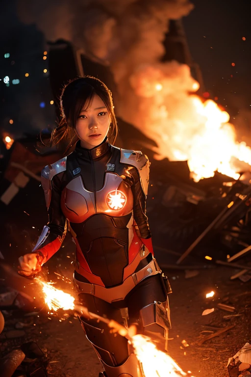 (Show all of Super Girl, head to toe, full body portrait) (best quality,4k,highres,masterpiece:1.2),ultra-detailed,realistic,portraits,vivid colors,dramatic lighting,Supergirl,annoyed,tattered uniform (scorched, many holes) ,ragged uniform,smoking crater,offended,shocked, (Subject 2: attacking alien robot gorilla, rocket launcher) Please make sure your output is separated by commas.","Separated。The following is an example for reference: ``` (best quality,4k,highres,masterpiece:1.2),ultra-detailed,realistic,portraits,vivid colors,dramatic lighting,Supergirl,annoyed,tattered uniform,ragged uniform,smoking crater,offended,shocked, (subject 2: attacking alien robot gorilla, rocket launcher) (scene takes place in Tokyo, many wounded and dead civilians)