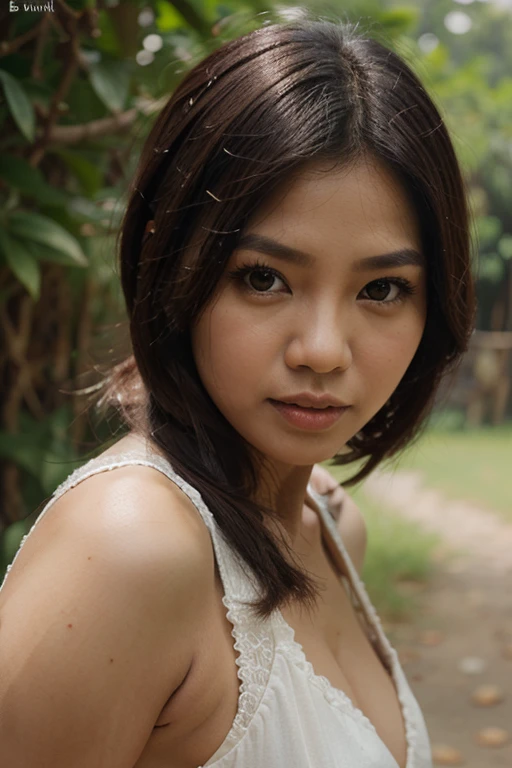 Women of different races: Thai Japanese skin color: White face: Cute background: Green grass, lying on the grass wearing thin white nightgown with a sexy pose