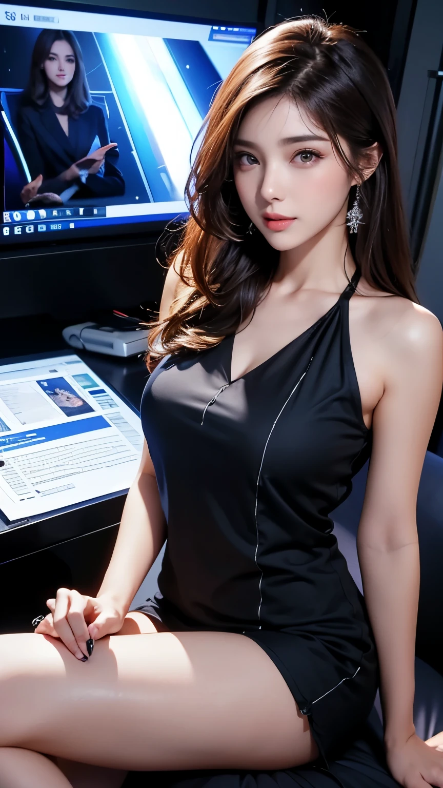 background as is, Beautiful woman presenting the news, announcer,