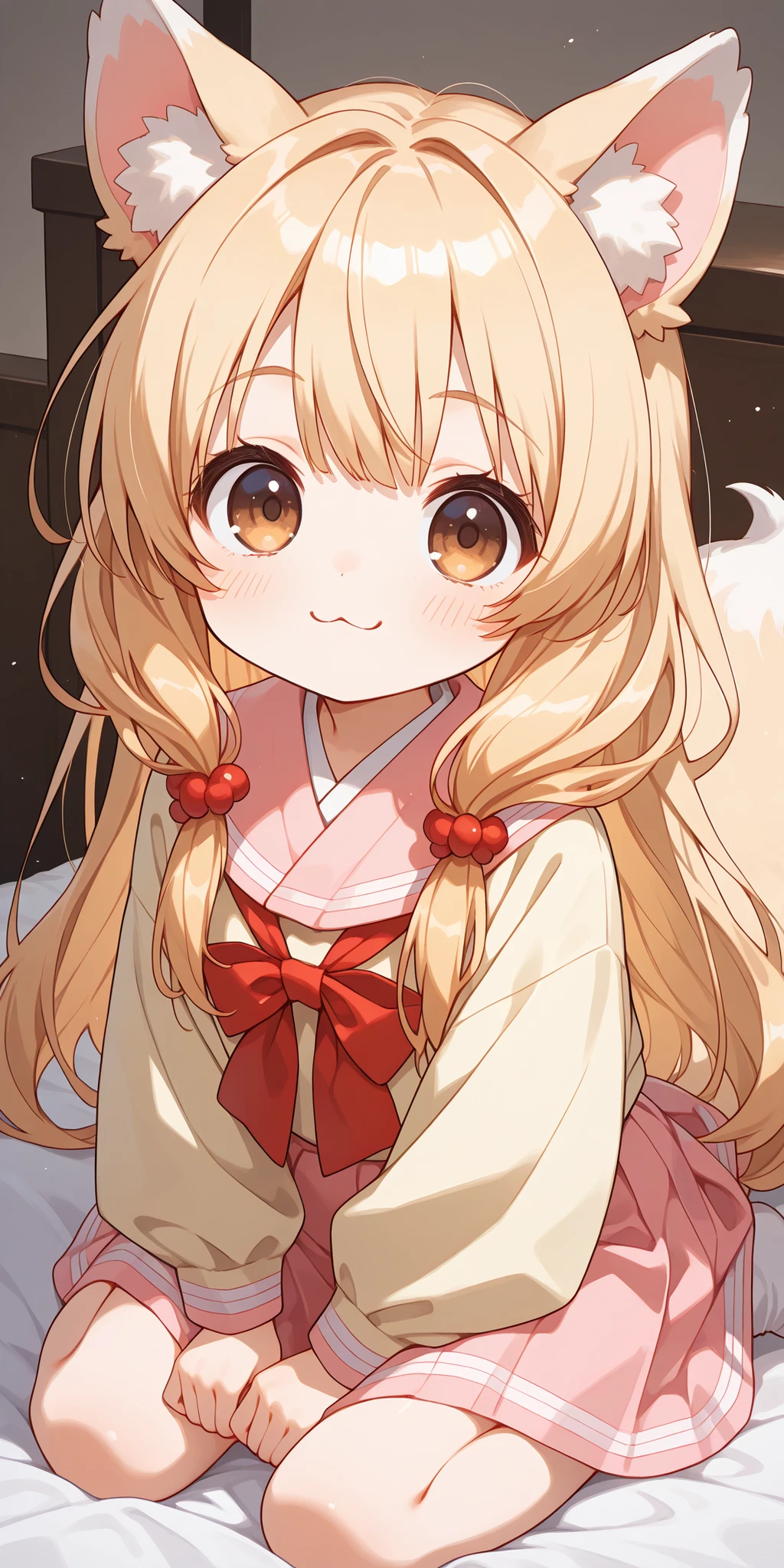 masterpiece, ultra detailed, 最高品質, ケモ耳, cozy expression, 公園, 日向ぼっこ, happy, chibi animal girl, large eyes, large head, =w=, :3, = =, eyes closed, モフモフのしっぽ, close-up