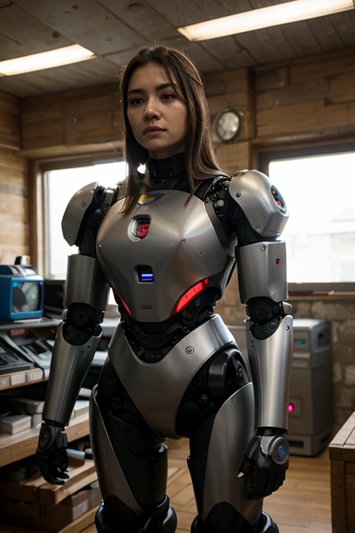 masterpiece, best quality, extremely detailed, Japaese android girl,Plump , control panels,android,Droid,Mechanical Hand, Robot arms and legs, Black hair,Blunt bangs,perfect robot girl,long tube,thick cable connected her neck,android,robot,humanoid,cyborg,japanese cyborg girl ,future laboratory,connecting a cable between the legs,skirt, high socks