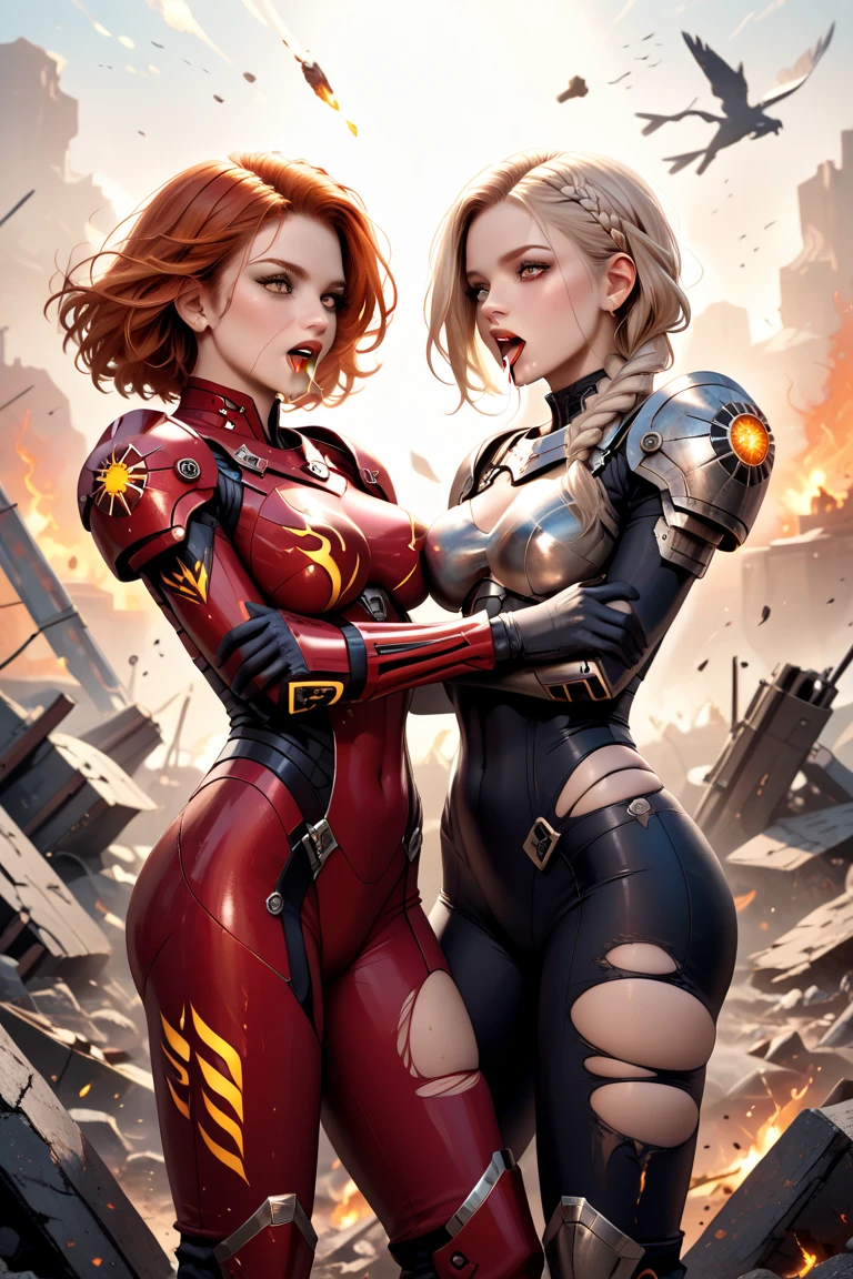 nsfw, topless, ragingstorm helen short hair, Brown Hair, Brown eyes, Superhero, ((Red bodysuit)), (Huge breasts:1.3, Fake Breasts), Highest quality, Ultra-detailed, Complex, Very detailed, masterpiece, born, 8K Ultra HD, Very detailed face:1.3, Detailed eyes:1.3, Detailed body:1.3, (lightning, storm), nsfw, topless