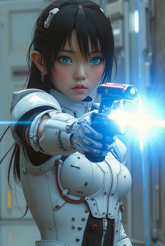 (highest quality)), ((masterpiece)), (very detailed: 1.3), 3d, {(japanese young girl)}, ((wears a futuristic Gundam mecha)),(Gundam), with headgear, with v-fin , ((unarmored cleavage)), ((unarmored stomach)), ((unarmored upper arms)), ((unarmored face)), (unarmored hands), (unarmored waist), ((unarmored thighs)), (unarmored ankles), japanese girl wear light blue and white striped pantie under armor, multilayer textureperfect proportions, octane rendering, duotone lighting, Low ISO, wide aperture, White balance, Rule of thirds, ultra HD16k, HDR (High Dynamic Range), Ray Tracing, nvidia RTX, Super Resolution, Subsurface Scattering, PBR Texturing, Post Processing, Anisotropic Filtering, Depth of Field, Maximum Clarity and Clarity, High efficiency subpixel, subpixel convolution, particles of light, light scattered, Tyndall effect, full body:1.5, battle pose, cute, (cute:1.2), (bob cut:1.3),Braid, Black Hair, Thick eyebrows, Light-colored irises, Big, bright black eyes, Long eyelashes, Small, light-colored, natural lips, (Average face of Japanese idols), (The uniquely Japanese childlike face:1.3), (baby face), Wide forehead:1.2, Plump Cheeks, Small jaw, , spread feet, visible side boob, (Mecha Wing), (have gundam style weapon:1.2), Has a large shield, asymmetric body,destroyed city background,looking at viewer,Focus on the eyes,with sleek and menacing design,
