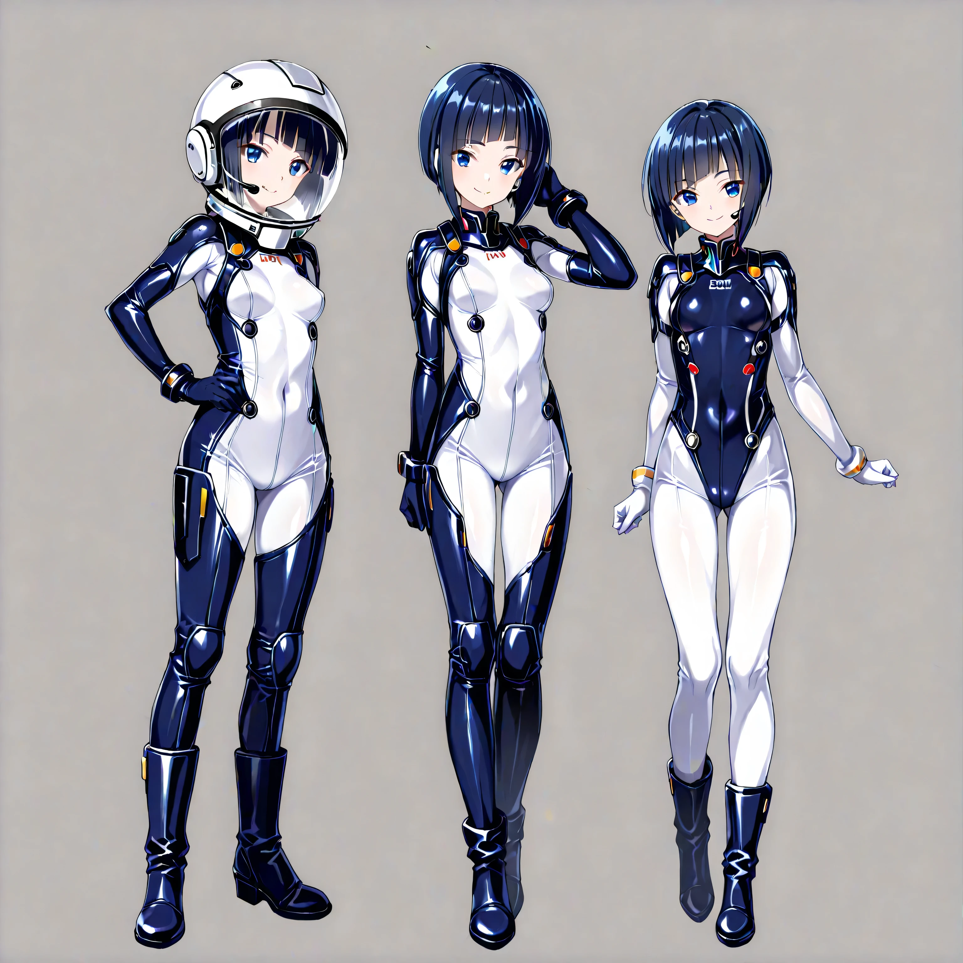 ultra-detailed, Explicit, Beautiful body, Beautiful Nose, Beautiful character design, perfect eyes, perfect face, ultra highres, 4K, beautiful legs, perfect legs, Nice hands, Perfect hand, Masterpiece, Best Quality, Highly detailed, illustration, absurdres, girls, multiple girls, expressionless, blank eyes, looking at viewer, emotionless, black latex, corrution, mind control, female combatant, full body, hypnotized, unhappy trance, full body suit, ribbed bodysuit, both arms at side, obey, perfect female body, extremely glossy latex, hypnosis, hypnoLora, empty eyes, Mind control device, poses, brainwashed, submissive_pose, Slave, stand up straight, standing, standing at attention, belt, latex, black gloves, zofasuit, zofa soldier, black hair, blue eyes, short hair, dark skin, SummerTime Rendering, Kofune Mio