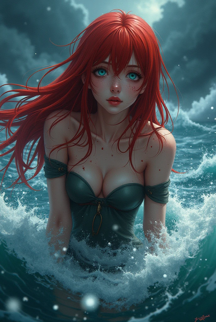A beautiful busty age girl, in a storm, on a yacht, scared, in a bikini, large breasts, giant waves, dramatic lighting, moody atmosphere, detailed facial features, windy hair, photorealistic, 8k, highly detailed, masterpiece, dramatic lighting, cinematic composition, hyper realistic, chiaroscuro, dramatic shadows, volumetric lighting