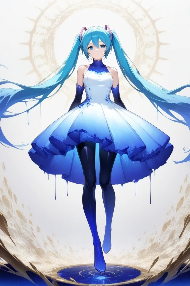 2 girls dancing in the nightclub and around the beautiful background Neil. Side of the abstract hot right side , solo, long hair, hatsune miku, twintails, very long hair, dress, blue hair, gloves, full body, blue eyes, floating, looking at viewer, hair ornament, sleeveless, black gloves, multicolored hair, facial mark, sleeveless dress, flower, parted lips, absurdly long hair, elbow gloves, white dress, hair between eyes, bare shoulders,abstract background, energy , blue blue theme, universe, cowboy shot, ,masterpiece,best quality,amazing quality,