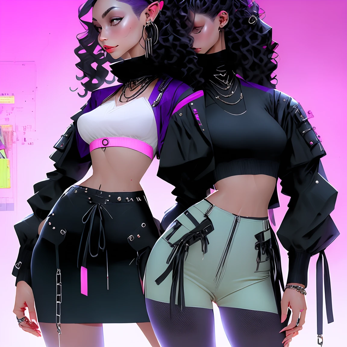 Black light skin girl long curly hair pretty standing up