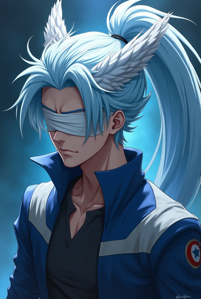 A boy, transformed into an anime style, blue hair, blue eyes, wearing a white shirt, a grey jacket, long blue scarf, standing in a boxing stance, in a dusty wasteland, high-contrast colors, 4K high-definition quality,young, smirking, flowing wind