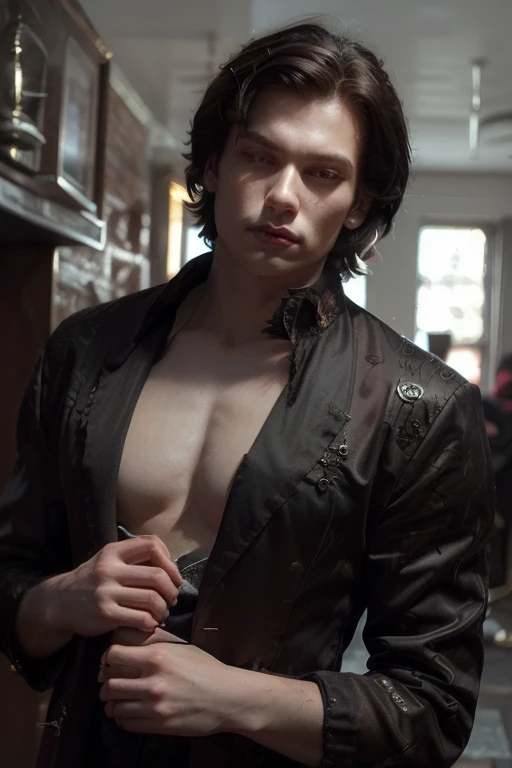 Klaus Hargreeves is a young man with powers to communicate with the dead, short brown hair, dark green eyes, a poorly groomed beard, wears hippie style clothes,