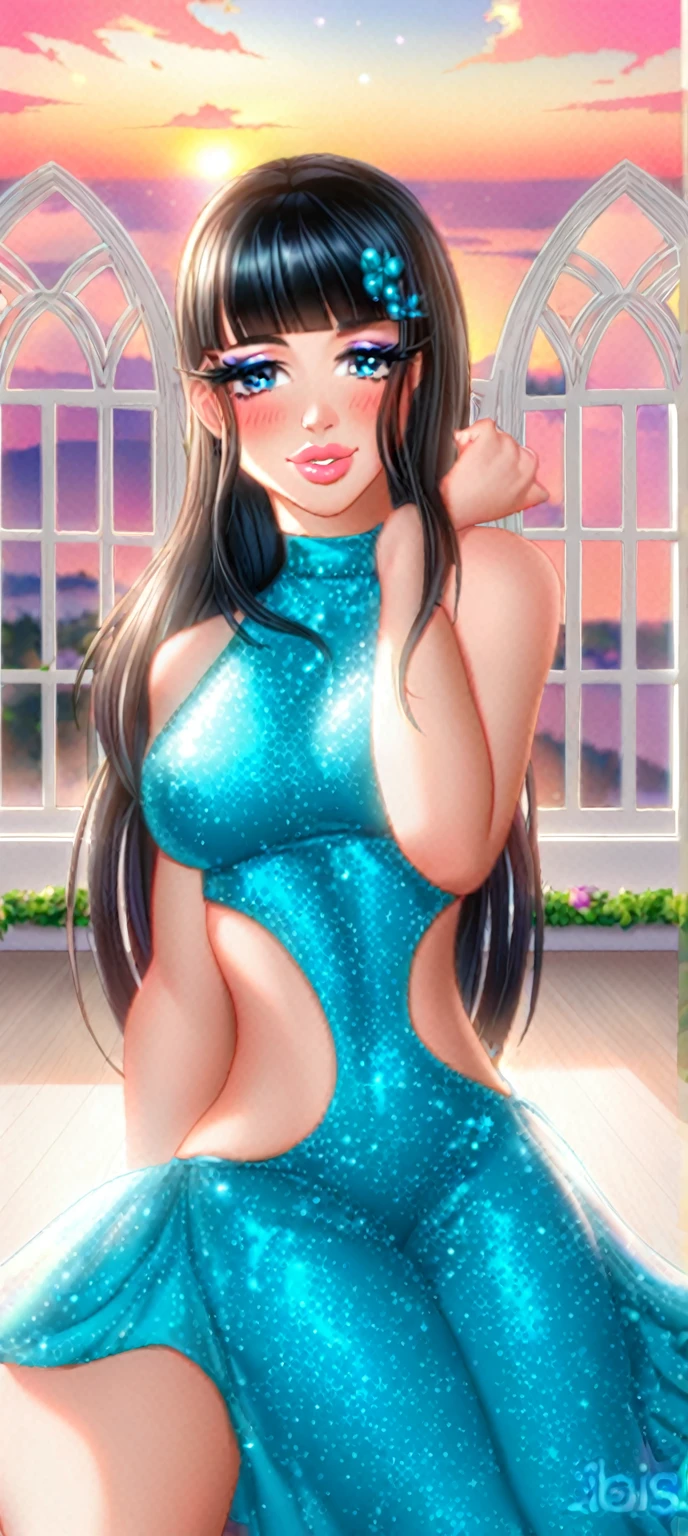 score_9, score_8_up, score_7_up, score_6_up, score_5_up, score_4_up, yu hee, blue eyes, black silky hair, long hair, (((big breasts))), bare shoulders, necklace,jhumka earrings,long earrings,red lipstick , detailed eyes ,curvy body , necklace , jewellery,long necklaces,heavy, necklace, bangles,makeup, diamond embedded dress, designer dress,shiny dress,