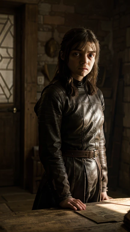 Foto RAW, Arya Stark PLAYED BY MAISIE WILLIAMS, 40 years old Woman, perky breast, big natural breast, erotic costumes, Game of thrones costumes, revealing captivating figure, Mediaeval costumes, revealing clothes, A tomboy, she would rather fence than dance. Her direwolf is named Nymeria, after a warrior queen , Game of Thrones Series, (pele altamente detalhada: 1.2), 8k UHD, DSLR, soft-lighting, alta qualidade, grain of film, Fujifilm XT3