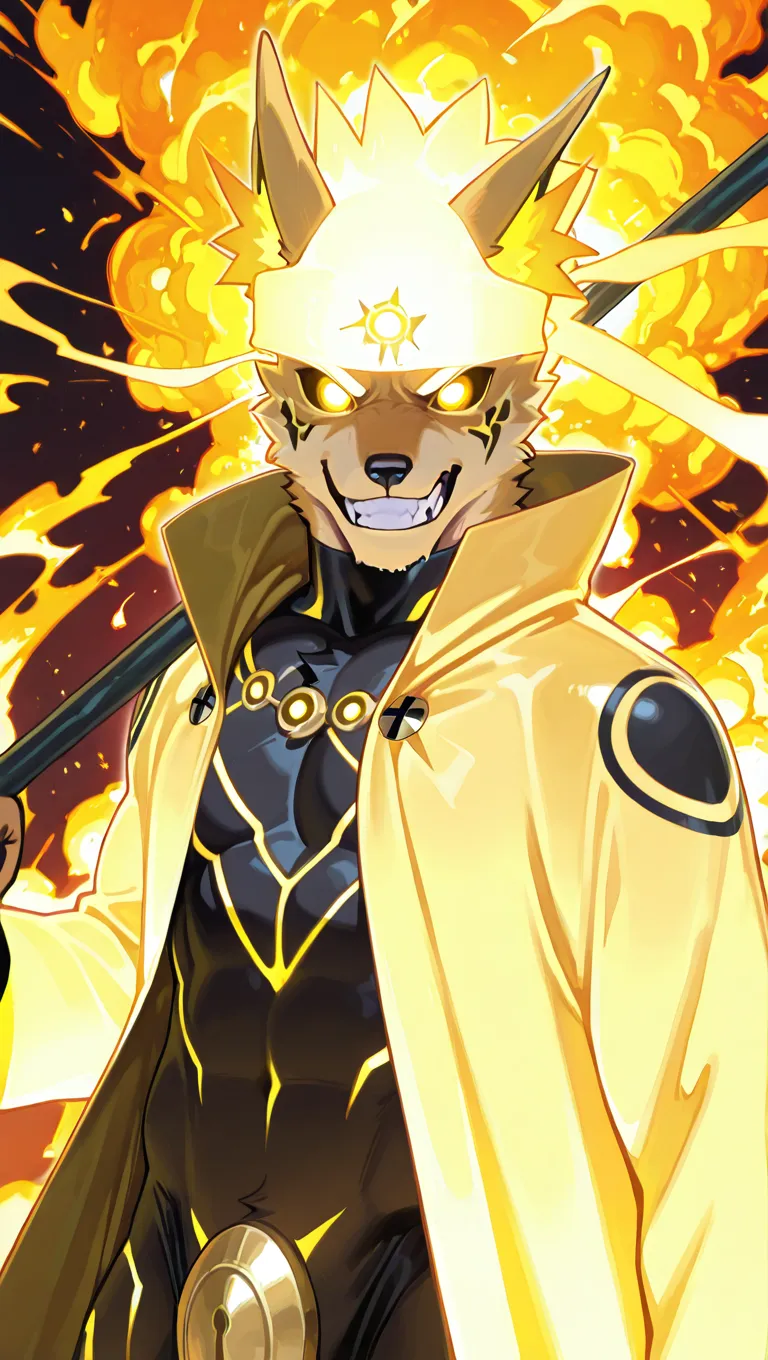 Males are hairy, Wolfhound Race, Lean body type, Orange fur, The hair near the nose is black, The hair color of the head is bright yellow, Cross scar under the left eye,I didn't wear anything on my upper body,Reveals strong abs,The lower body is wearing black skinny leather pants, 黑The eye,zinogre, Fighting posture, Fighting posture, actionpose, dynamicposes, speed-line, three-quarter portrait, cow boy shot, Firm eyes, Battle background, magia, Magic User, with light glowing, smog, blasts, firey, wide angles, dynamic angle,fully body photo