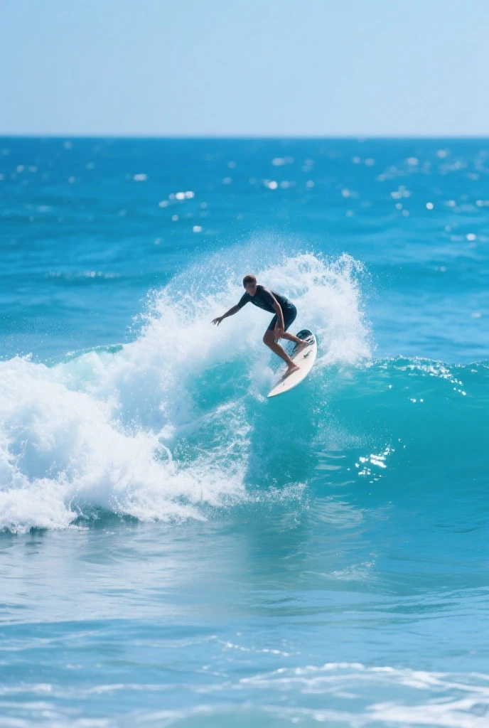 Surfer surfing with white surfboard