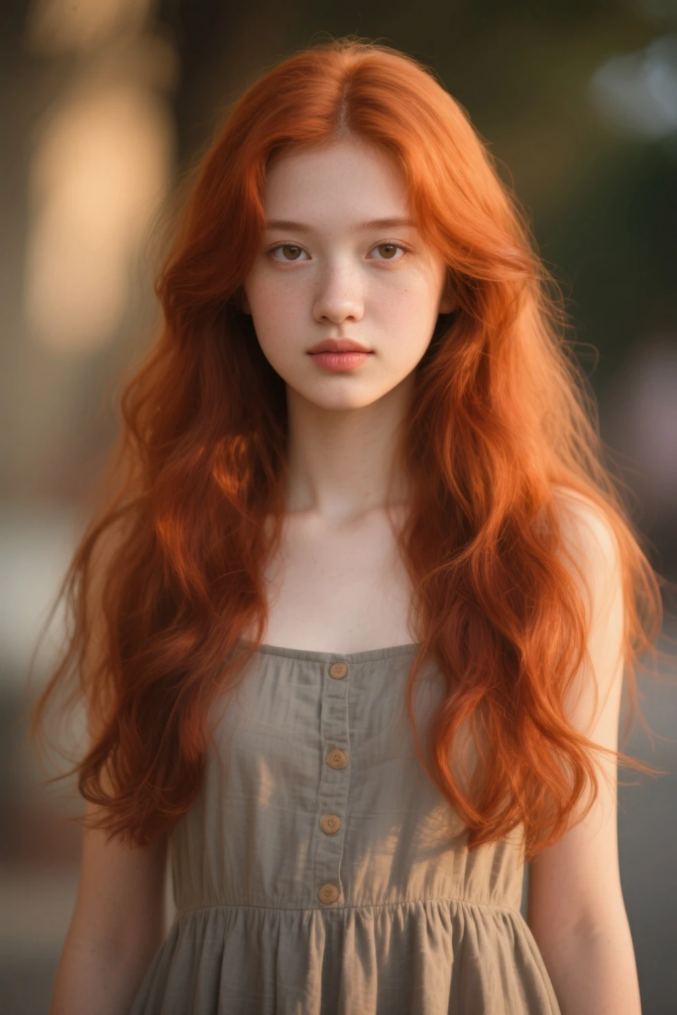 there is a young girl with long red hair looking down, red hair and attractive features, portrait of a red haired girl, soft red hair, flowing ginger hair, red haired girl, ginger hair, wild ginger hair, redhead girl, cute young redhead girl, red hair girl, red head, hair blocking eyes, reddish hair, auburn hair, long loose red hair
