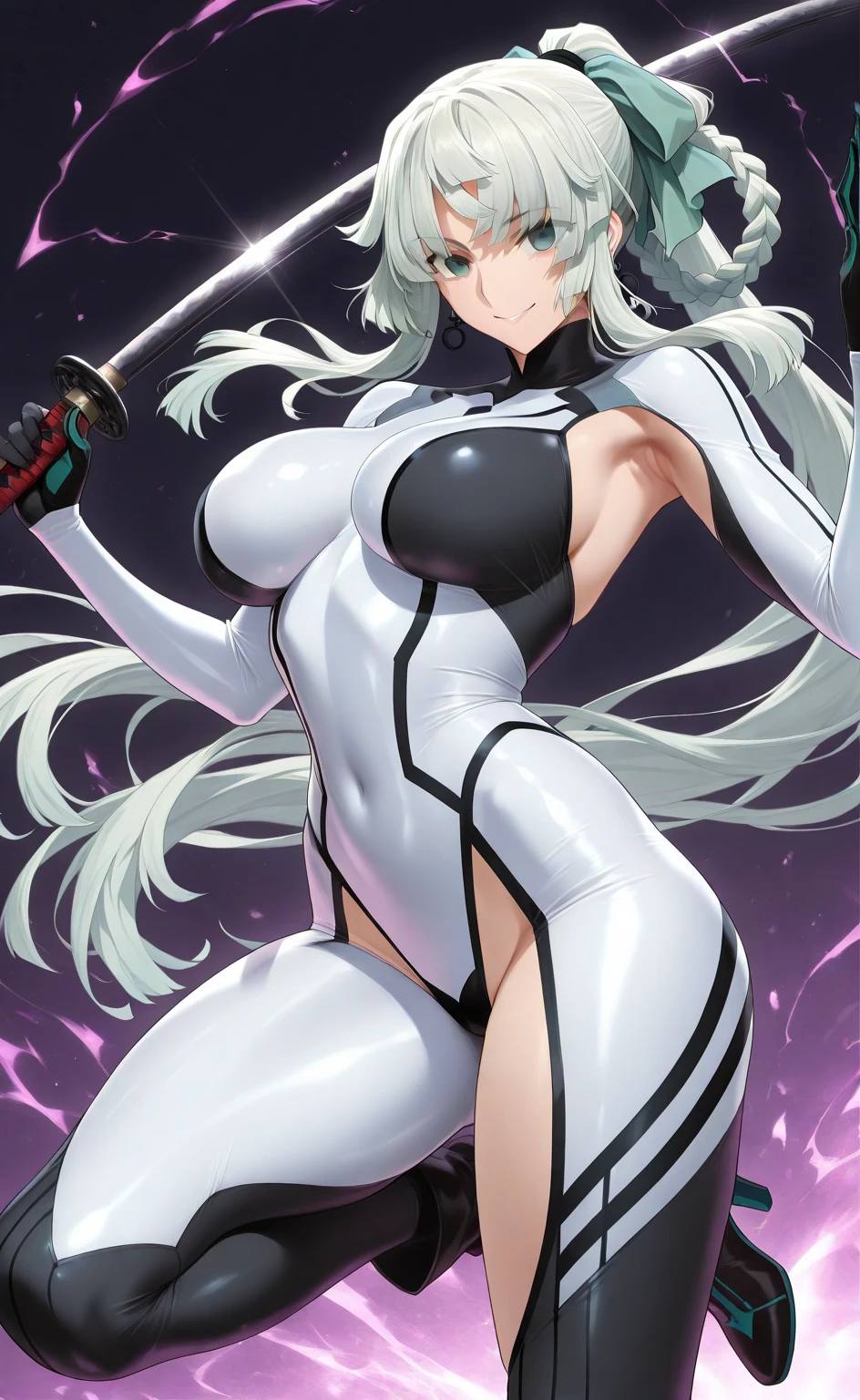 nsfw,Extremely vulgarity,score_9, score_8_up, score_7_up, score_6_up, score_5_up, score_4_up,detailed Lora,masterpiece,best quality,highres,absurdres,official art,official style,source_anime,anime coloring,(anime_screencap),(megami magazine),anime,animated,explicit,shiny skin,extremely detailed CG unity 8k wallpaper,detailed face,perfect face,beautiful face,detailed eyes,perfecteyes,expressive eyes,perfect anatomy,BREAK,CECILE_SUE,ponytail,long hair,grey hair,green eyes,huge breast,high quarity nipple,cleavage,hair ornaments,(naughty swimsuit),nallow waist,lewd lowerbody,almost naked,cowboy shot,(arms up),(armpit),blush,(sweaty),(dynamic angle),