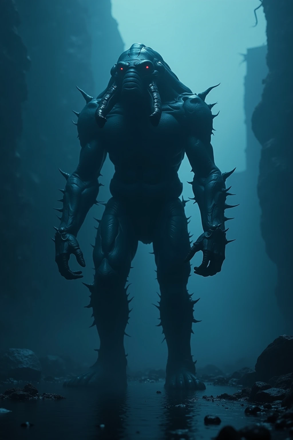 A black abyss monster emitting uncertain white light is walking。
Emitting black mist,Giant monster,Horrible God,Dark creatures,Cthulhu God,Lovecraftian gods。A huge cave in the background,Lovecraft atmosphere,Lovecraftian inspiration,lovecraftian background,Dark background,Weird atmosphere,Strange sounds,Doomsday atmosphere,Unpredictable atmosphere。