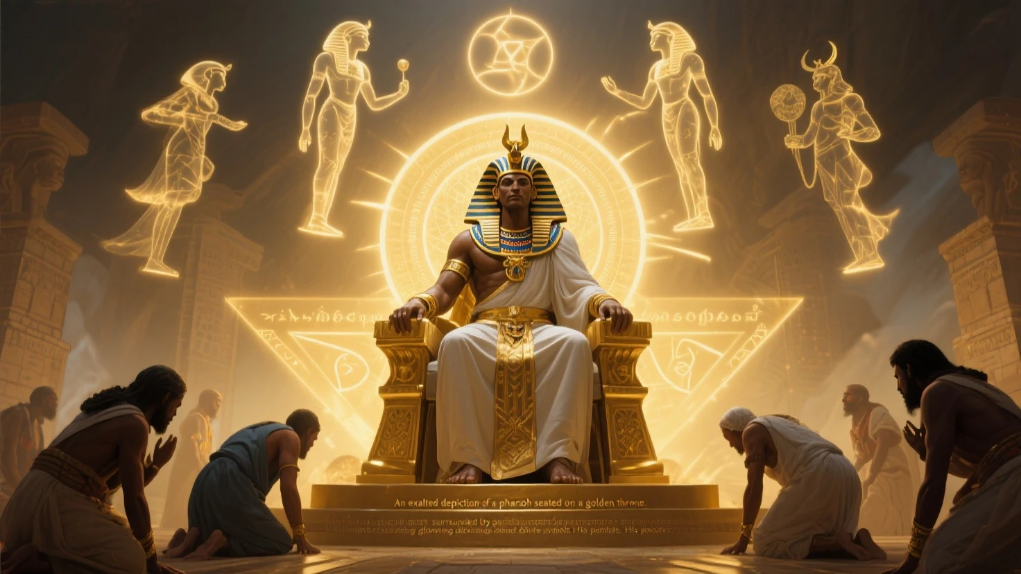 Egyptians and aliens built the pyramids. With cutting-edge technology A flying saucer shines down on the pyramid.
King Pharaoh and Creophraratran sat on the throne.
There are two Sophinks sitting next to each other in the desert.