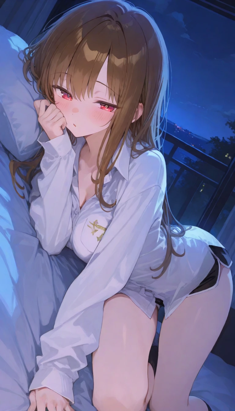 (masterpiece, Highest quality:1.2), Complete human body, Perfect Anatomy, Bedroom, Cute S, Lustrous brown hair, Chibichara, too young girl, I want to caress you, Cute face, Lift up your shirt, Not wearing a bra, Small breasts, Small breasts, Immature breasts, The nipples and areola are pale pink., Flip up skirt, Not wearing panties, Showing off her pussy and asshole, Boldly open your legs wide, She wants you to put your finger in her pussy, Immoral Eros, Embodying the desire to tarnish purity, School uniforms are messed up, Moist eyes, Tears, Dynamic Angle,