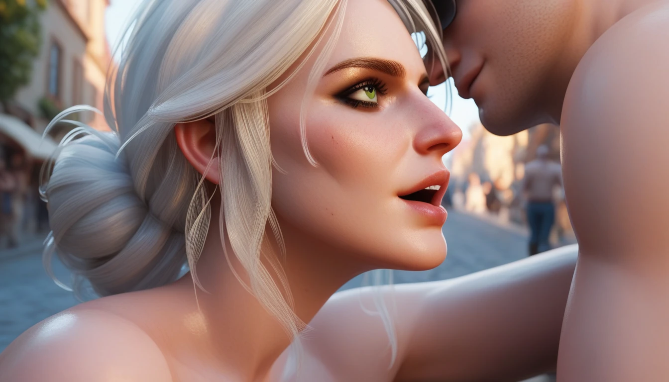 比類のないmasterpiece, Ultra-realistic 8k CG, perfect artwork, ((perfect woman image)), mature woman, thin waist, Charm, clean, beautiful face, {very delicate and beautiful girl} , 8k wallpaper, {{{masterpiece}} }, (1 girl、1 black male), lips, lipstick, long hair, look at the audience, compensate, lips, red lips, simple background, alone、(shiny skin)、((Blowjob)),((Side view))、((penis))、((silver hair))、((Cheek up your dick))、((long hair))、((tied hair))、((Black and white tight clothing))、((Ningguang))、((genshin impact))