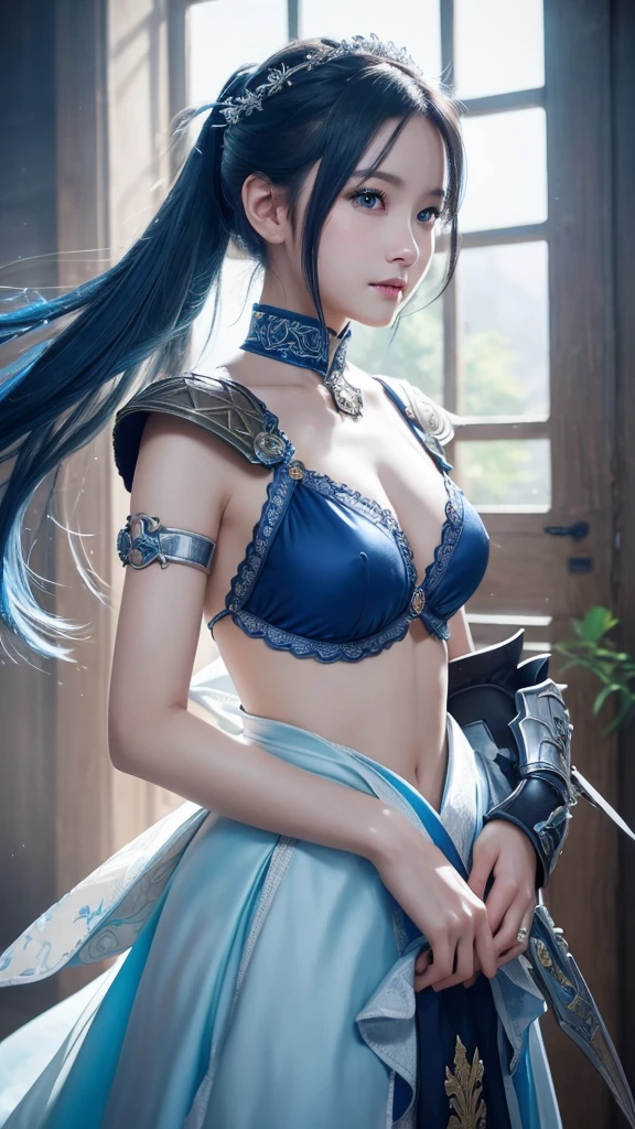 8k,Close-up of a woman in a blue and white dresicro bikini 1.7)))、,(((busty breasts 1.9)))、Draw your sword,Shiny blue hair, Super Beauty,(Like the real thing)blue eyes,An innocent smile.ponytail,Chengwei Pan at Art Station、 By Yang Jo、 Detailed fantasy art、Amazing character art、 Fan Art Best Art Station、 Gorgeous and detailed character art、 Beautiful Armor、Highly detailed art gems、 Detailed digital animation art、 Art Station pixiv's artgerm、 Girl in armor,Dynamic Angle,Ultra-high resolution,Laugh out loud,Realistic Skin,attractive,Sexy,Active,Rich colors, Backlight, Cinema Lighting, Film Grain, 50mm lens, Nikon D850,Ultra-high resolution,Ultra-realistic,compensate,Super sexy,Big eyes,Beautiful breasts,Dynamic pose,Smiling with teeth showing ,(((busty breasts 1.9)))、Seductive pose、cowboy shot、Blonde Long Hair、Pose with sword、nsfw, (spread pussy:1.3)、reverse bunny,(long sleeve:1.1),wrist cuffs, bare shoulders,large breasts,breast cutout,(bare nipples:1.3),(meme attire:1.3), (navel:1.2), bunny ears,(nipples peek:1.3),rabbit tail,thighhighs,(pussy cutout:1.4),(bare pussy:1.5),(pubic hair:1.3),(pussy peek:1.4),(nsfw:1.3)、(slingshot swimsuit:1.5), (nude:1.5),large breasts,(bare navel:1.2),puffy nipples,(cameltoe:1.3)