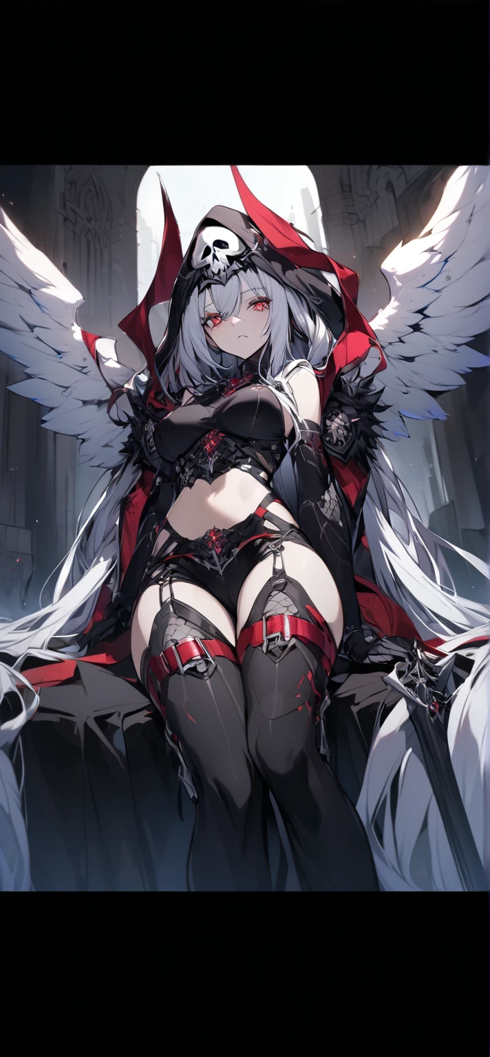 Chica succubus alla con cuenos oni orejas de elfa cabello largo blanco ojos rojos ropa sexy sensual 