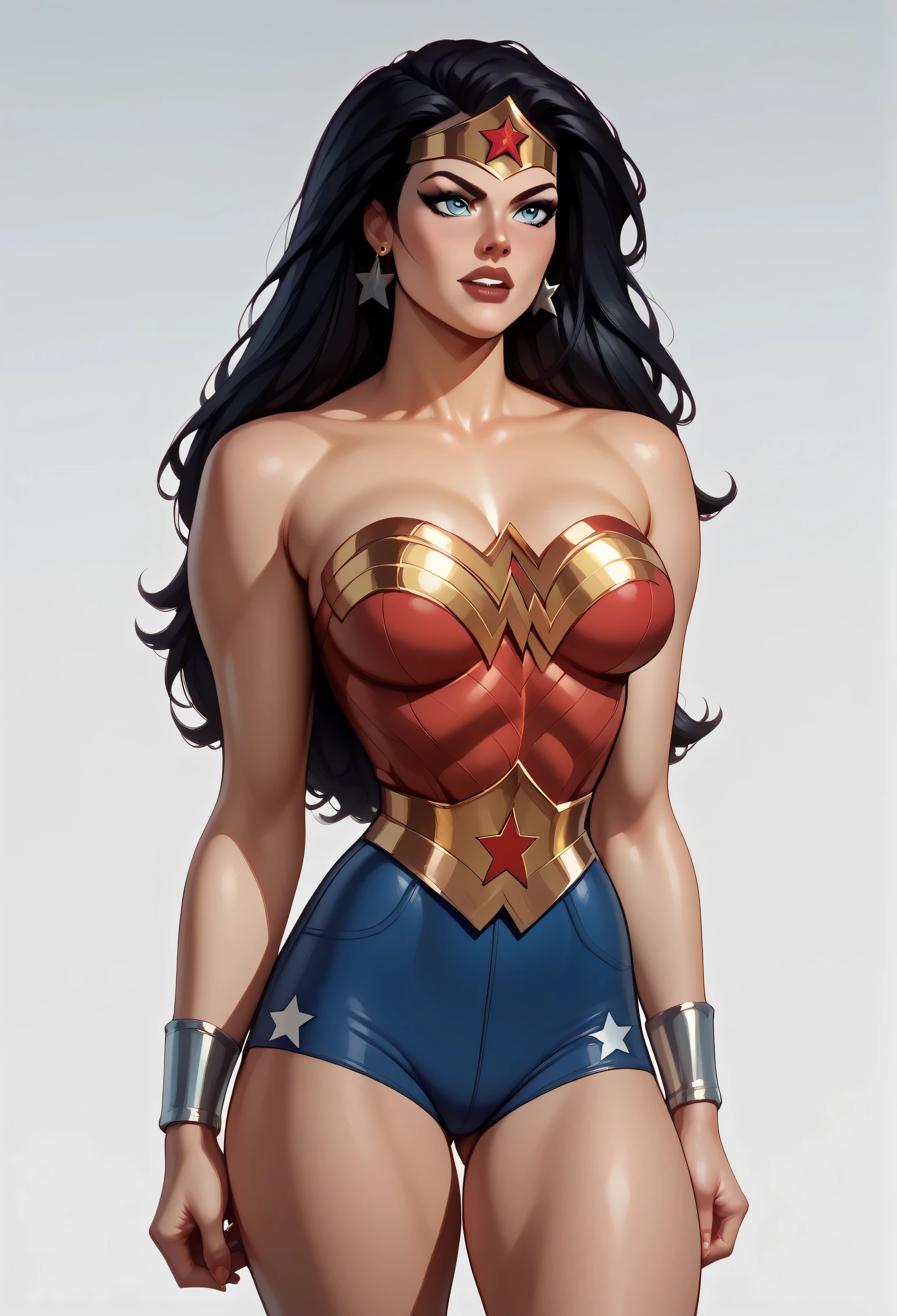 The character Wonder Woman , perfect costume, perfect curves, beautiful face, seductive mouth, beautiful and stunning face 