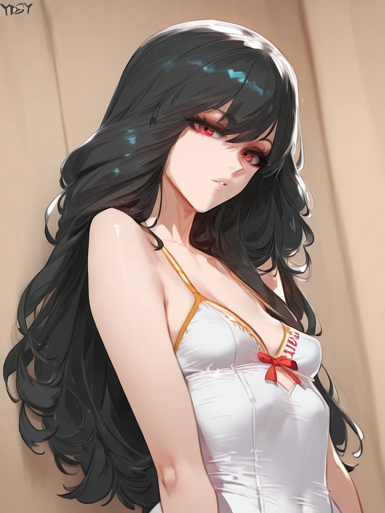 ((best quality)), ((masterpiece)), (details), 1 girl, big breasts, black lace bra, tall, lying on a bed, hard nipples, Yor Forger, Red eyes, whole body, There is a lot of cum on the chest, sucking the penis,