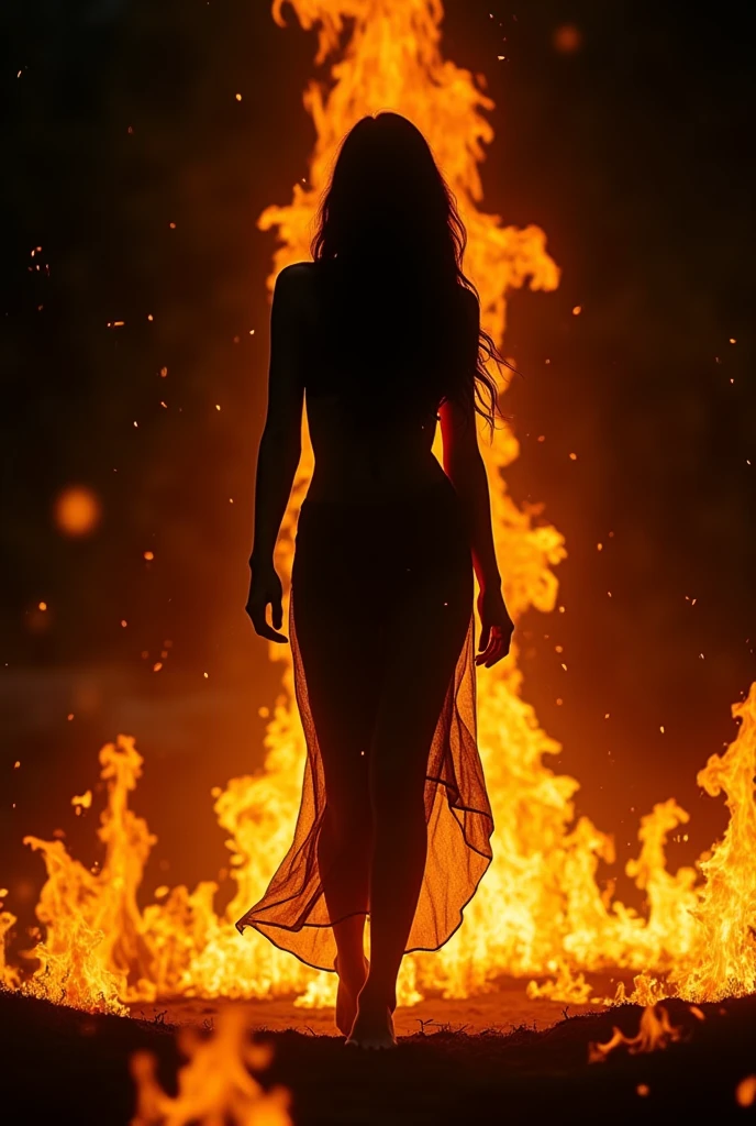 Create a music cover of a burning female silhouette, on fire