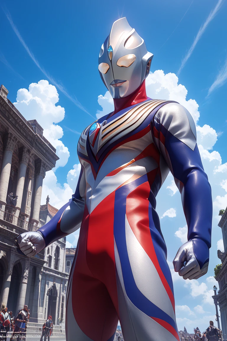 masterpiece, Highest quality, One boy, alien, Shine eyes, Special Effects, Shine, alone, Yellow Eyes, Upper Body, White eyes, Bodysuits, No humans,building,Arms crossed in an L shape,Rin々Stand upright