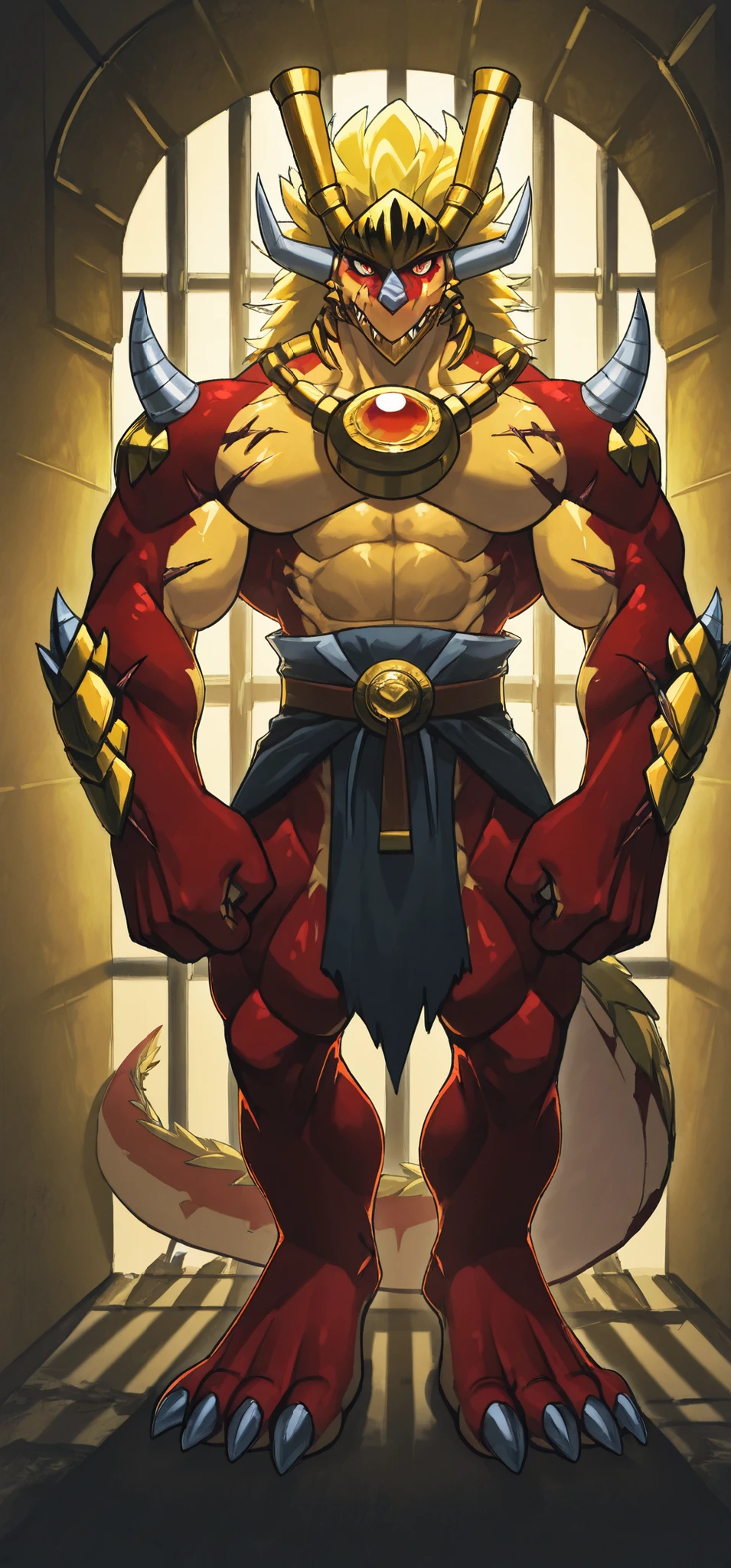 Dragon, 용인 slave, Furry, muscular, very thick, thick, thick, thick, thick, thick, and thick calves covered with hard scales, Strengthening long, thick, thick toes, alone, Full shot, full body에 흉터가 수십 수백개 있다, red scaly skin, dark gold mane hair, Has dozens or hundreds of scars all over the body, 지하 prison, wide shoulders, Muscular mochi: Cheonha Jangsa's body shape, Serious wounds and scars, Dragon 발, Nice feet , thick big hands, firm scales로 덮인 육중한 발, firm scales로 덮인 육중한 팔, firm scales로 덮인 육중한 전한근, firm scales로 덮인 육중한 두껍고 굵은 팔뚝, firm scales로 덮인 몸(full body), firm scales로 덮인 육중한 두꺼운 손목, firm scales로 덮인 육중한 크고 두껍고 굵은 종아리 , 비율 좋은 muscular 남성, high resolution, Perfect figure, Dragon족, Dragon Clan , slave, 지저분한 slave, firm scales, perfect hand, 주황색 eyes, Bulked Up Muscles, vibrant eyes( eyes), thick, thick, and thick calves, Full shot, anime style, 지하prison, prison, Solo, Looking at the correct, High quality snow ( eyes), Cowboy Shots, Dragon 발톱, thick, thick, and thick jaws, 엄청 많은 상처와 흉터 투성이 Dragon, Has dozens or hundreds of scars all over the body, Muscles with large blood vessels, powerful and huge , Overly large physique, An exaggerated body with numerous wounds and scars all over the place, clean coloring , high quality, high resolution, Perfect figure, Man with big muscles and stature, masterpiece, best image quality, amazing quality, fine eyes( eyes), Sadaric body type, High degree of perfection, Countless scars and scars all over the body that are jagged with age