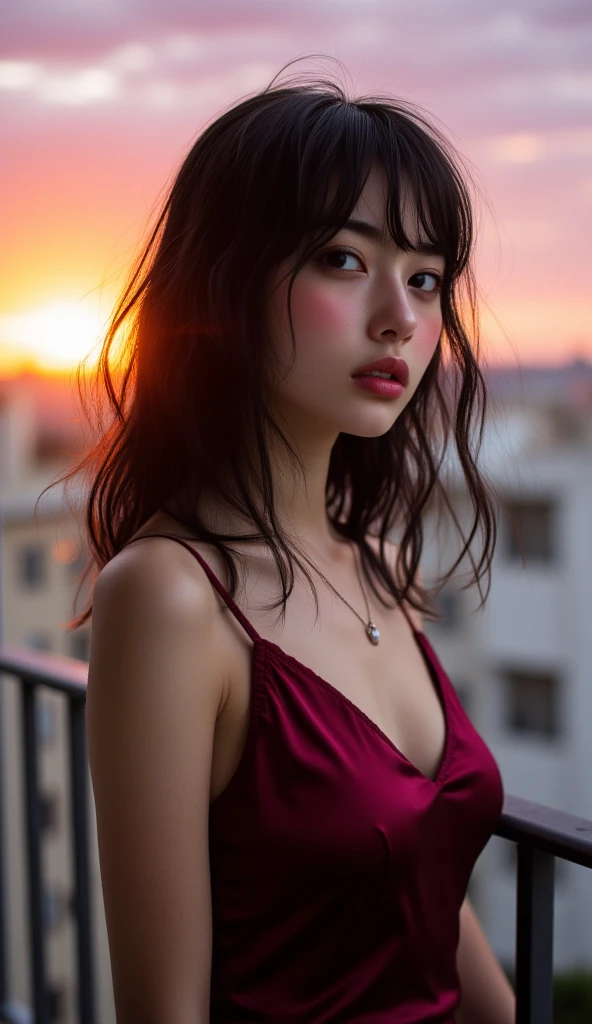 1Portrait of a girl, Looking at the audience, Red top, Sunset