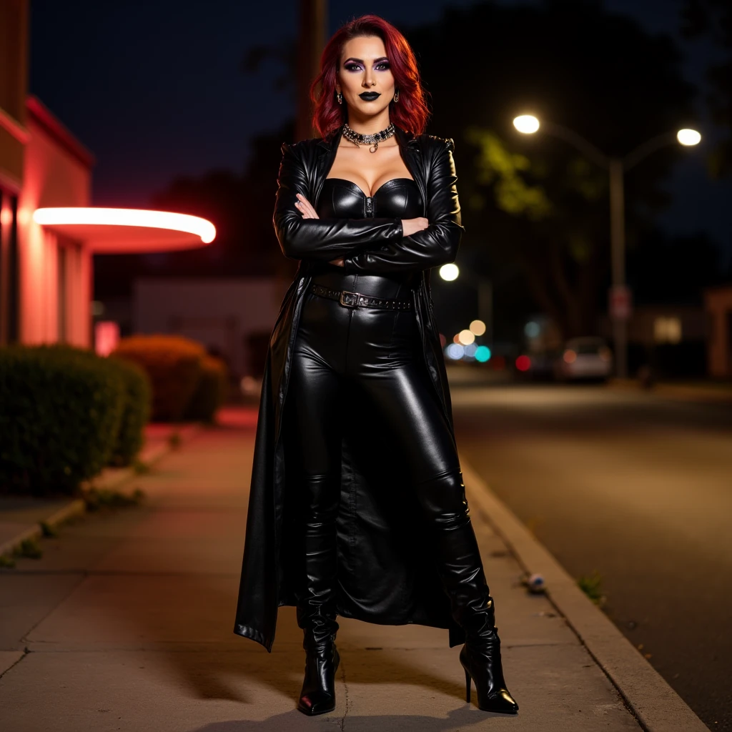 Red haired woman in black dress with cat ears and tattoo, Cyberpunk Art by Yang J, Tumblr, gothic art, anime character; Full body art, Rabbit Leather Suit, anime girl cosplay, full body tattoo, full body tattoo, goth girl, gothic tattoo, الgoth girlة, Taiwanese girl with tattoos, Inky