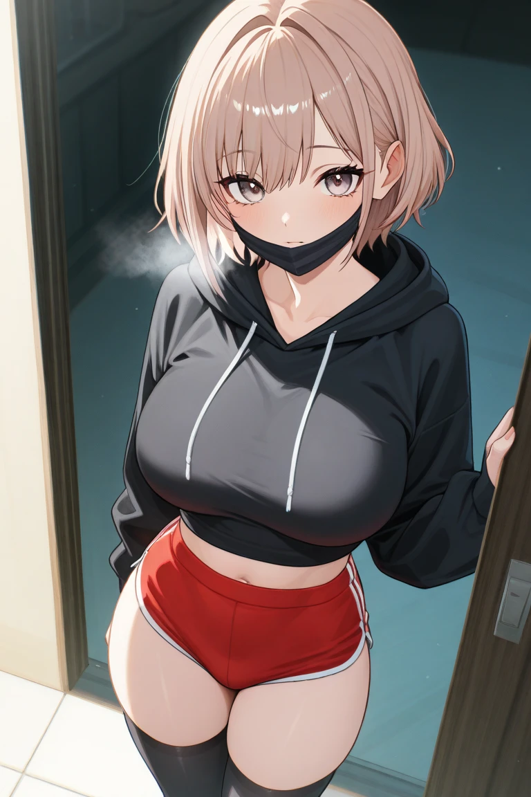 masterpiece,One girl,alone ,Heart-shaped pupils,Open the front,hoodie,, Static Restraints,Exposing her breasts A woman with a large penis growing out of her vagina and inserted into a dummy