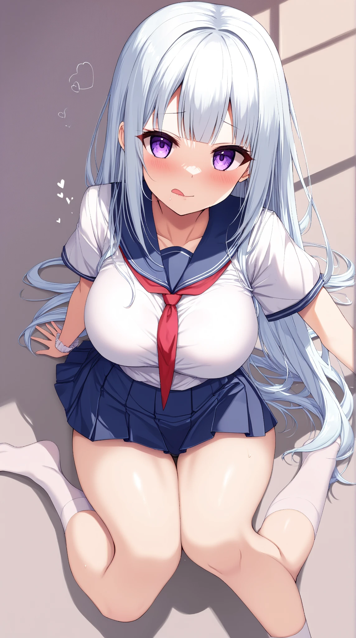 ,vivid colors,spoken heart, white knee socks,open mouth,steam,looking down,Fluffy sleeves,( huge breasts:1.4)、(Grabbing the breasts through the clothes)、looking away,Used Pekora,Drooping rabbit ears,twin lightblue braid in carrot,white sailor costume,white sailor miniskirt,White Belt,brown cute eyes,closed eyes,kawaii,,baby face, pussy juice, Sitting on the floor,bed room,(Put your hand in her beautiful vagina、masturbation:2.0),,Short sleeve、(toddler:1.8)、(:1.5),side view