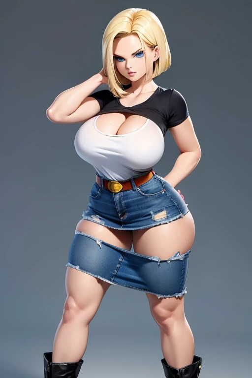 (master masterpiece：1.4，best best quality),(Enormous breasts),(The denim vest does not wear a bra to expose the internal test breasts:1.5),(Expose the navel),(short denim skirt), forest, crop top smile, blonde hair, wide hips
