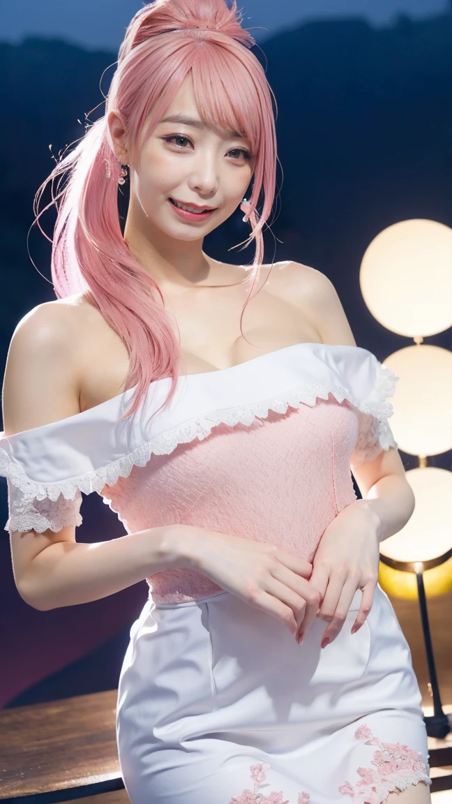 1girl, huge breast, pink hair, high quality