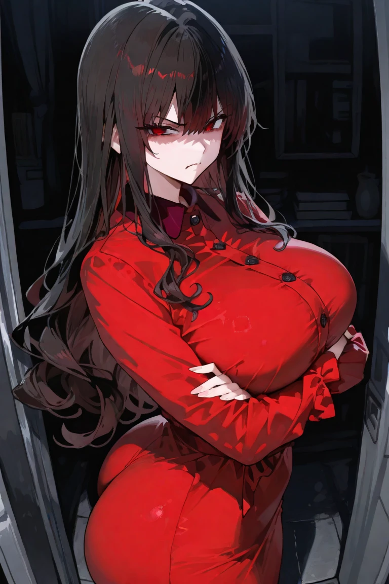 Yor forger, Red sweater, magazine cover, white background, cleavage, no pants, half naked