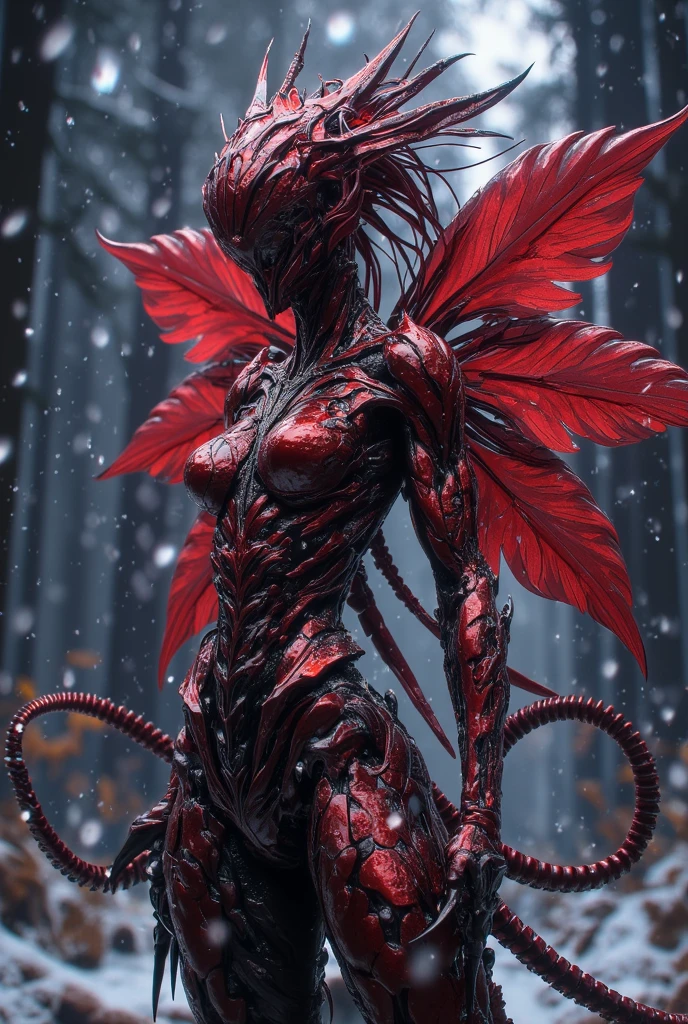(highest quality,4K,8k,High resolution,masterpiece:1.2), Super detailed, (Realistic,photoRealistic,photo-Realistic:1.37), white creature, Otherworldly, Lovecraft, Chitinous Skin, Bioluminescence Pattern, Dark color palette, Spooky lighting.(Browsing Caution:1.4), white, pink, orange, Very long and sharp red claws, Big Claws, Her body is bioluminescent. Moisturized Skin, (Extremely detailed and intricate skin patterns:1.2), (Translucent chitinous exoskeleton:1.3), (Very small waist:1.4), (Destroyed Anatomy:1.5), violent, erotic,Spider claws growing from its body:1.5,