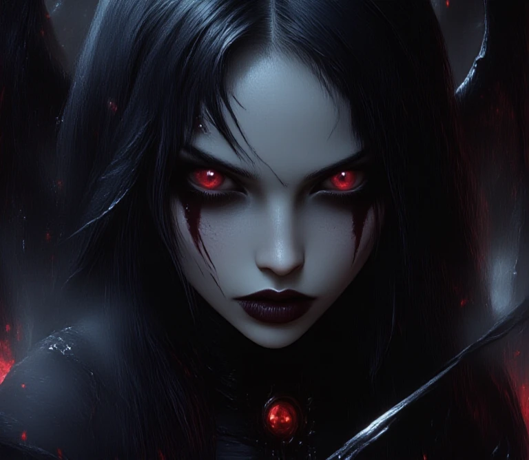 a close up of a woman with blood on her face, with red glowing eyes, with glowing red eyes, vampire girl, fantasy horror art, gothic fantasy art, with red eyes, dark fantasy horror art, horror fantasy art, gothic maiden anime girl, beautiful vampire queen, red glowing eyes, with a red eyes, artwork in the style of guweiz