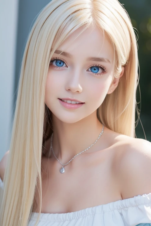 True Photo Quality、Extraordinary sexy beauty、Beautiful calm and bright expression、Sexy refreshing look、Long bangs that fall on a perfect beautiful cute face、Super long platinum blonde straight silky hair、blonde on a beautiful face、Very cute beautiful sexy young little woman、Very perfect beautiful cute face、Beautiful bright sky blue eyes、Very big eyes、Hair above the eyes、片Hair above the eyes、Hair between the eyes、Very radiant white skin、Cheek gloss