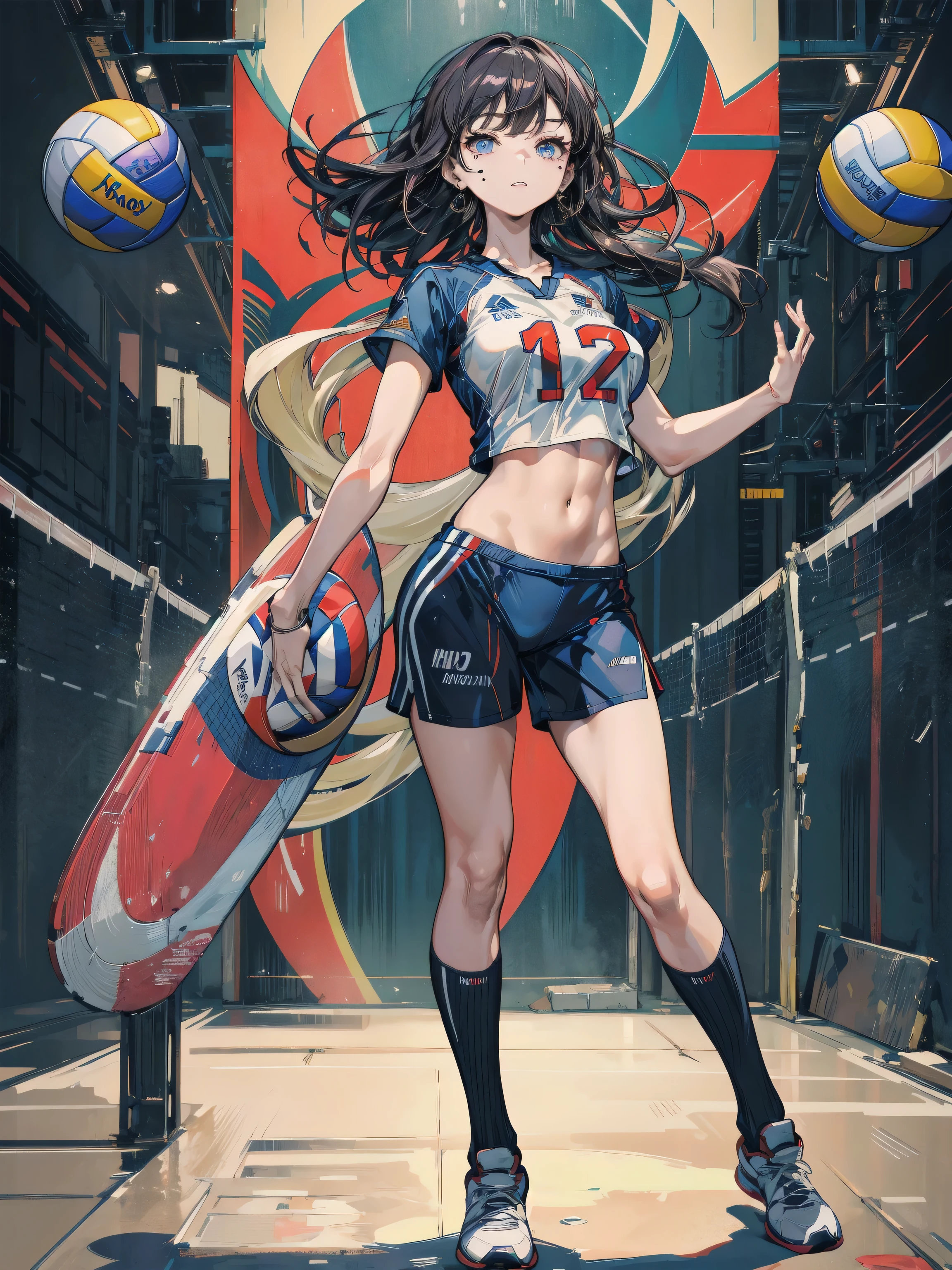 (highest quality, masterpiece:1.2)
1 woman, volleyball attack moment, jump, sports, ultra-detailed, super resolution, photo-realistic:1.4, 8k, raw photo, realistic, physically-based rendering, volleyball, sports wear, long hair, muscular, exposed skin, skin texture, soft breasts, sweat, calm mood, volumetric warm lighting, low light, ultra-realistic detail. Ai Shinozaki, body size 100-70-90! beautiful round face, heart-shaped lips curled up in a light smile, soft light, 8k.