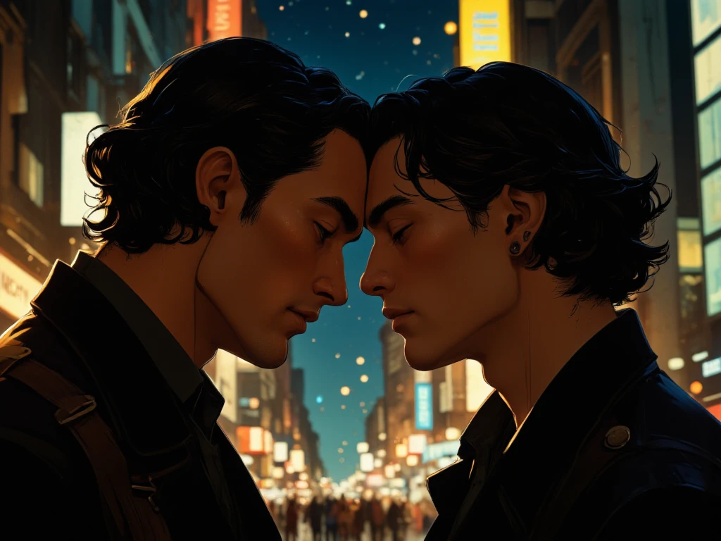 An Italian mafia man in his thirties with green eyes and black hair. Elegant, holding in his arms his twelve year old son his son has green eyes with curly black hair. surreal anime style