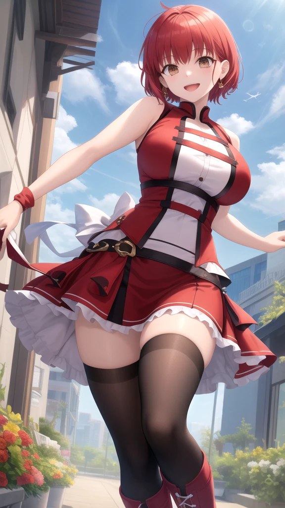 Body position: Standing, straight, symmetrical, barefoot, Lustful smile on face with red blush, 1girl,